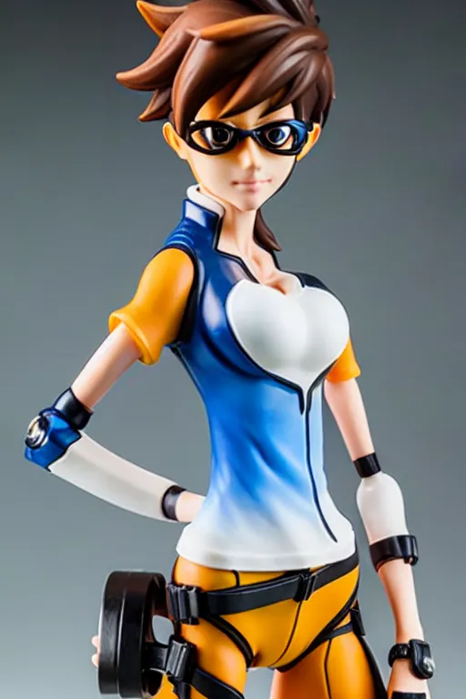 Prompt: still figurine of tracer wearing an elegant summer blouse, official store photo, commercial photo, featured on amiami, 8 k, 8 5 mm, f. 1 4, beautiful composition