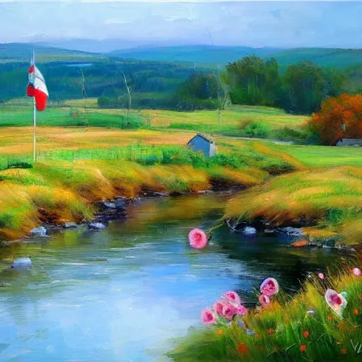 Image similar to Swedish countryside, freedom, dawn, archipelago, painting by Vladimir Volegov