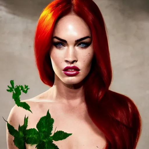 Image similar to stunning awe inspiring megan fox as poison ivy, movie still 8 k hdr atmospheric lighting