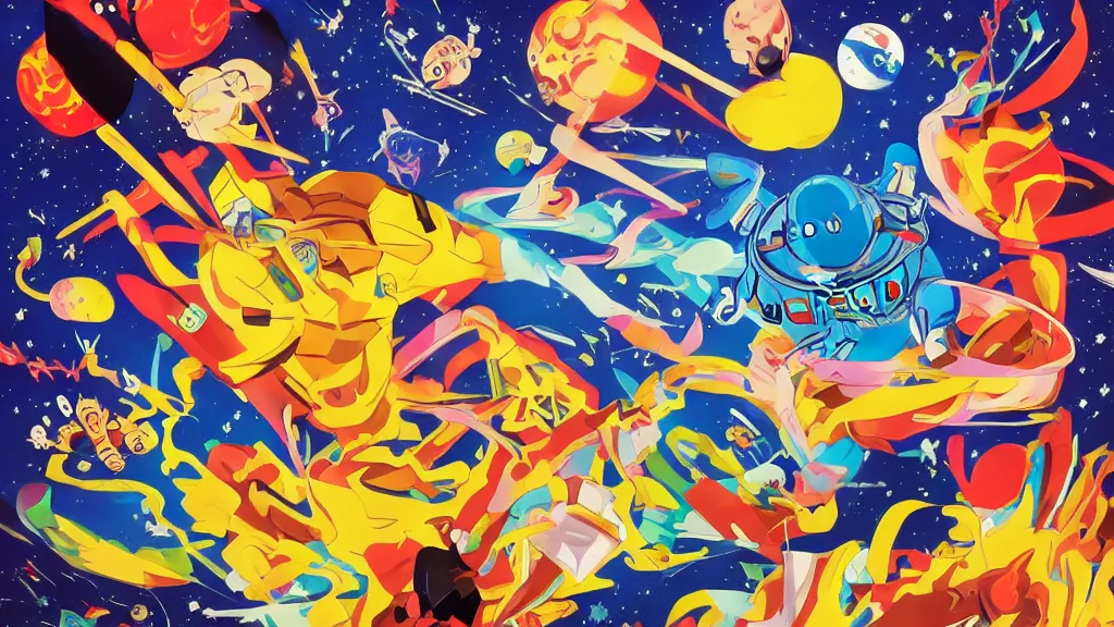 Prompt: poster art by Tomokazu Matsuyama, featured on pixiv, space art, 2d game art, cosmic horror, official art