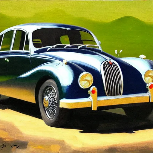 Image similar to jaguar mark 2, oil painting, modernism style, highly detailed