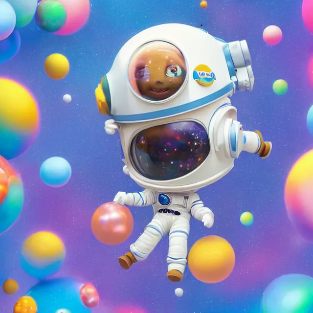 Prompt: a cute astronaut, pixar animation style, soft colors, by lisa frank, octane render, by takashi murakami, colorful, spectral color, 5 d, ultra - hd, happy, good, mini, volumetric lighting