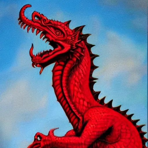 Prompt: a red dragon, profile picture, renaissance style, oil paint