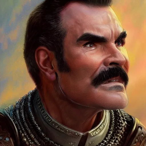 Image similar to burt reynolds as a fantasy D&D character, close-up portrait art by Donato Giancola and James Gurney, digital art, trending on artstation