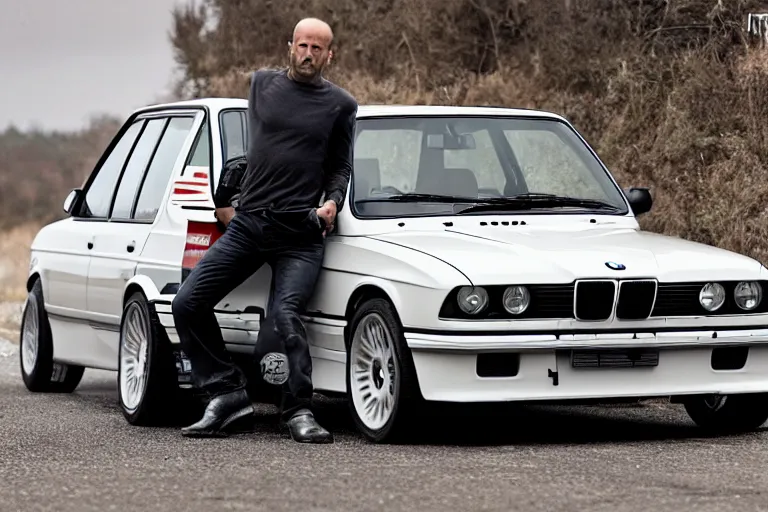 Image similar to Angry Jason Statham picks up BMW e30