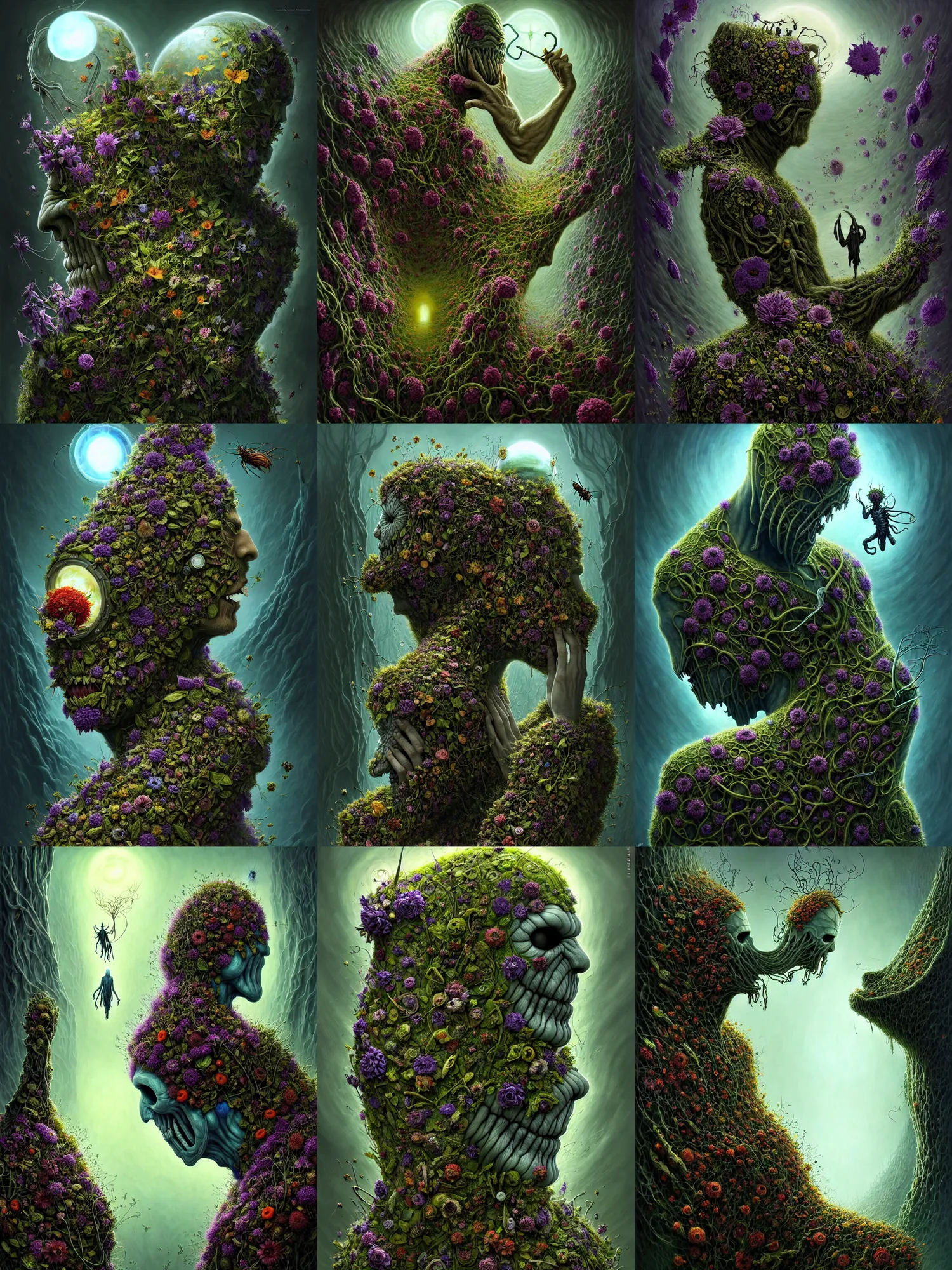 Image similar to the platonic ideal of flowers, salvia divinorum, insects and empathy cletus kasady ultimate carnage thanos dementor wild hunt doctor manhattan chtulu nazgul mandelbulb davinci, d & d, fantasy, ego death, detailed, intricate, hyperrealism, intense, scary, decay, art by artgerm gediminas pranckevicius