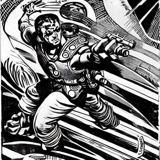 Image similar to a sci - fi god of blades, art by jack kirby, greeble tech