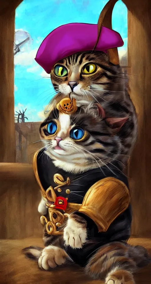 Prompt: a cat dressed as a pirate , digital art, ultra realistic, ultra detailed, art by Albert Uderzo