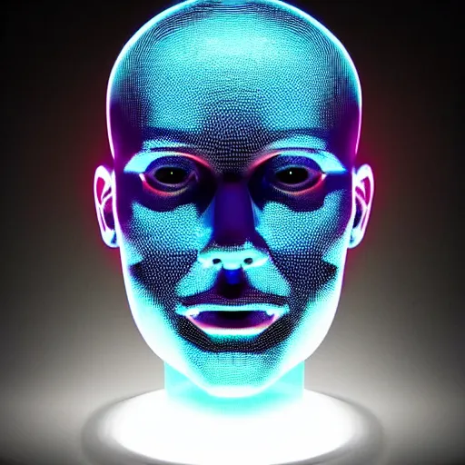 Image similar to a 3d human head made up of shiny holograms