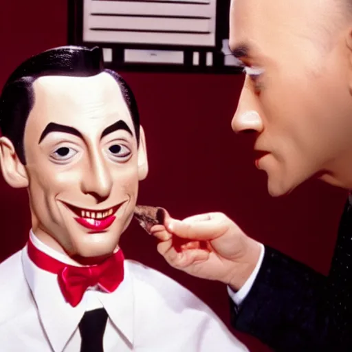 Image similar to pee wee herman putting on makeup