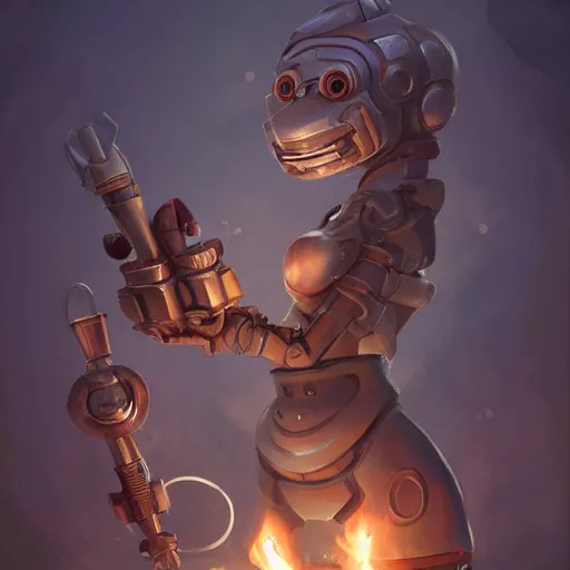 Prompt: anthropomorphic robot [ thing ], wielding a torch, tiny, small, short, jumpsuit, cute and adorable, pretty, beautiful, dnd character art portrait, matte fantasy painting, deviantart artstation, by jason felix by steve argyle by tyler jacobson by peter mohrbacher, cinema