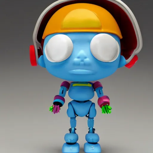 Image similar to single crazy melting plastic toy Pop Figure Robot, C4d, by pixar, by dreamworks, in a Studio hollow, by jeff koons