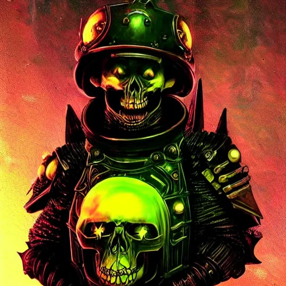 Prompt: fantasycore glitchcore art portrait of an ((((((alive)))))) undead pirate space marine with a deformed skull, an interstellar most wanted criminal radiating a dark unholy aura, a divine cosmic punisher, ornate black futuristic gothic armor, high-tech antivacuum helmet with an broken iridium nanocomputer visor. 8k, by Tristan eaton, Stanley Artgermm, Tom Bagshaw, Greg Rutkowski, Carne Griffiths, Ayami Kojima, Beksinski, Giger, trending on DeviantArt, face enhance, hyper detailed, minimalist, cybernetic, android, blade runner, full of colour, intricate abstract. intricate artwork. celestial. immaculate, octane render, CGSociety, golden ratio fractal and symmetrical artwork. cinematic, hyper realism, high detail, octane render, iridescent accents