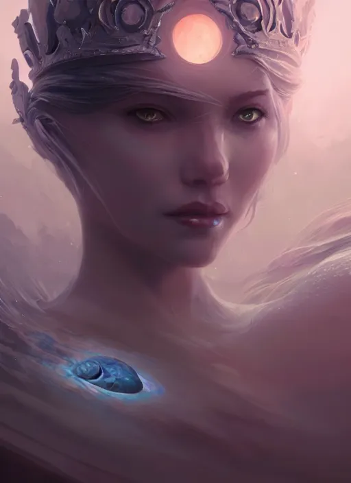 Image similar to sea queen, mysterious, lunar, gentle, highly detailed, digital painting, artstation, concept art, smooth, clear focus, illustration, unreal engine 5, 8 k, works by ross tran, greg rutkowski and edgar maxence