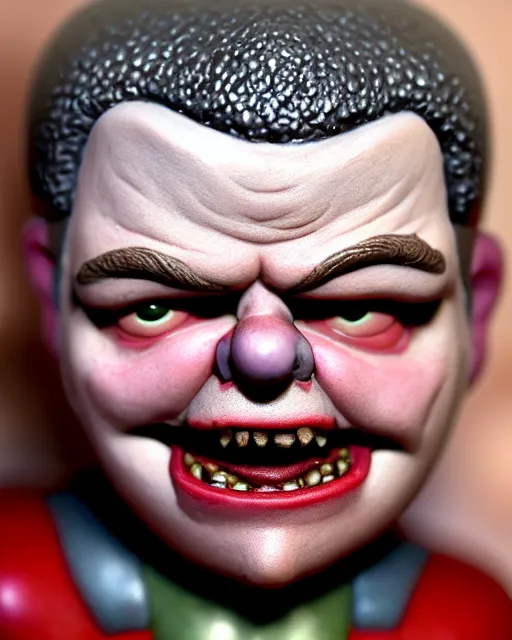 Image similar to highly detailed closeup, face profile portrait of a tin toy matt damon as a medieval demon with horns eating cakes in a castle, hyper realistic, artstation, illustration, nicoletta ceccoli, mark ryden, lostfish, dan decarlo, bob clampett, max fleischer, digital paint, matte paint, vivid colors, detailed and intricate environment