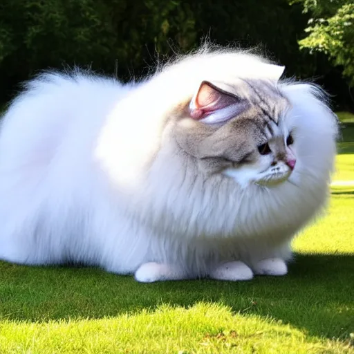 Image similar to giant! cat larger than trees with fur overwhelmingly ( very very fluffy! ) giant! puffy fur in a park drone picture