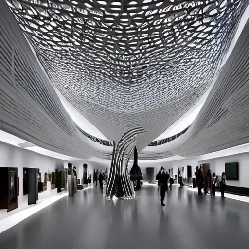 Image similar to extremely detailed ornate stunning beautiful futuristic museum interior by Zaha Hadid