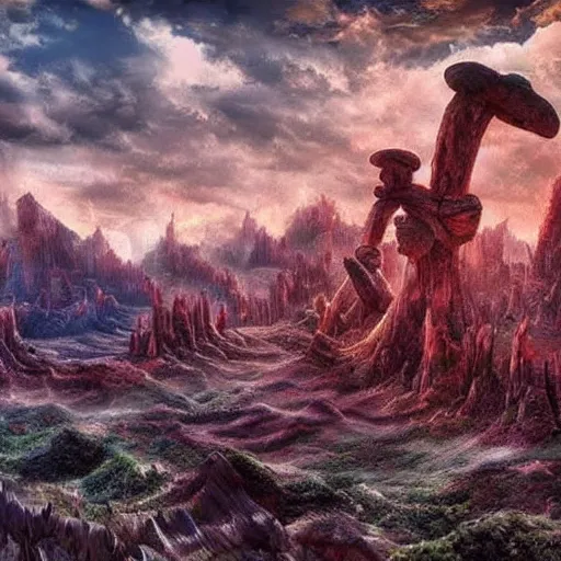 Image similar to a very beautiful crazy landscape photo of a secret civilization