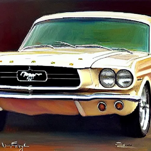Image similar to Ford Mustang 1960, painting by Vladimir Volegov