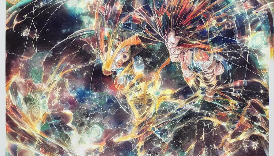 Image similar to Water Color double exposure of The God Particle in the Zenyata by Yoshitaka Amano