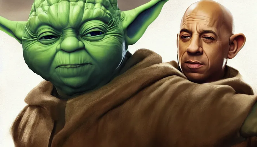 Image similar to Vin Diesel is Yoda, hyperdetailed, artstation, cgsociety, 8k