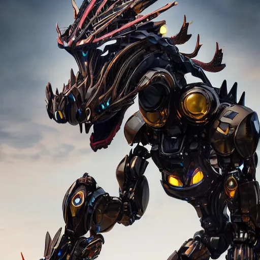 Image similar to a highly detailed close-up, of an awe-inspiring beautiful majestic anthropomorphic humanoid robotic mecha female dragon, with smooth and streamlined armor, standing and posing elegantly, well detailed high quality head with epic LED eyes, sharp and dangerous sleek design, two arms, two legs, long tail, digital art, artstation, DeviantArt, professional, octane render, sunset lighting