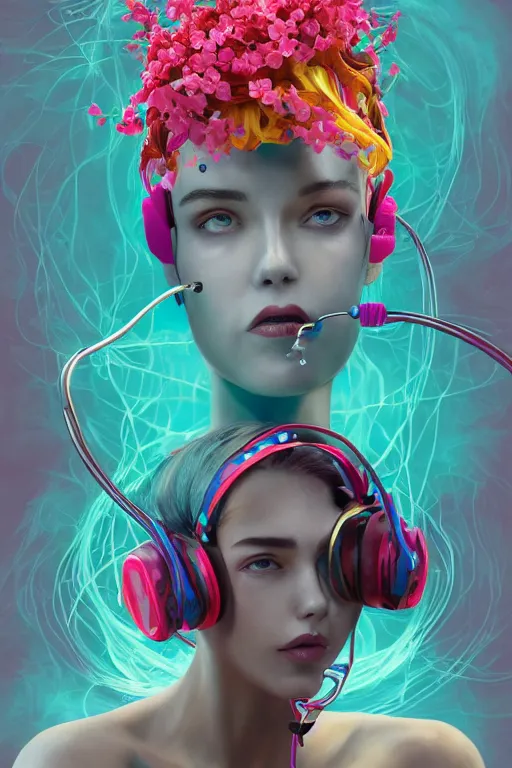 Prompt: epic 3 d abstract 🇵🇷 headset hacker, spinning hands and feet, 2 0 mm, plum and teal peanut butter melting smoothly into asymmetrical cherry blossoms and mangroves, thick wires, liquid cooling, beautiful code, houdini sidefx, trending on artstation, by jeremy mann, ilya kuvshinov, jamie hewlett and ayami kojima