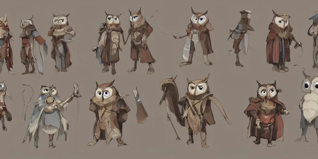 Image similar to character design, concept art, anthropomorphic owl wearing medieval clothes, unreal engine, by studio ghibli,