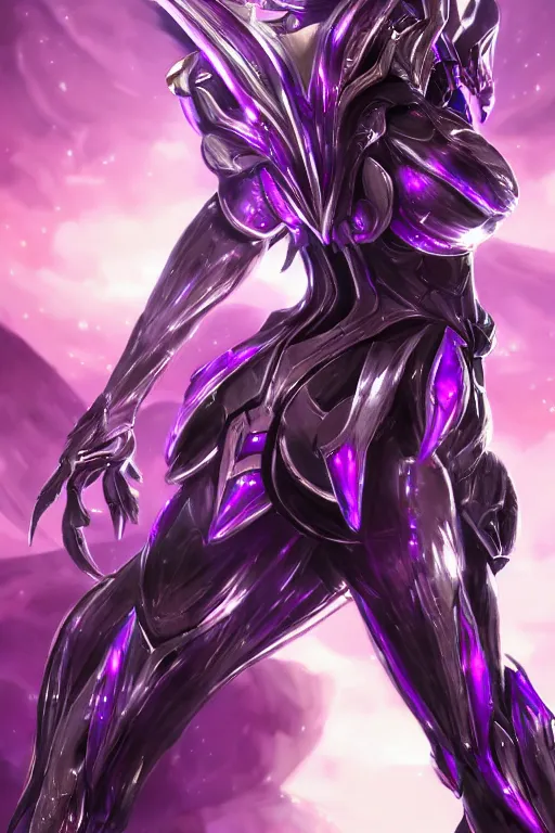 Prompt: backshot galactic hyperdetailed elegant beautiful stunning giantess anthropomorphic mecha sexy female dragon goddess, sharp spines, sharp metal ears, smooth purple eyes, smooth fuschia skin, silver armor, in space, epic proportions, epic scale, epic size, warframe destiny fanart, furry, dragon art, goddess art, giantess art, furaffinity, octane render