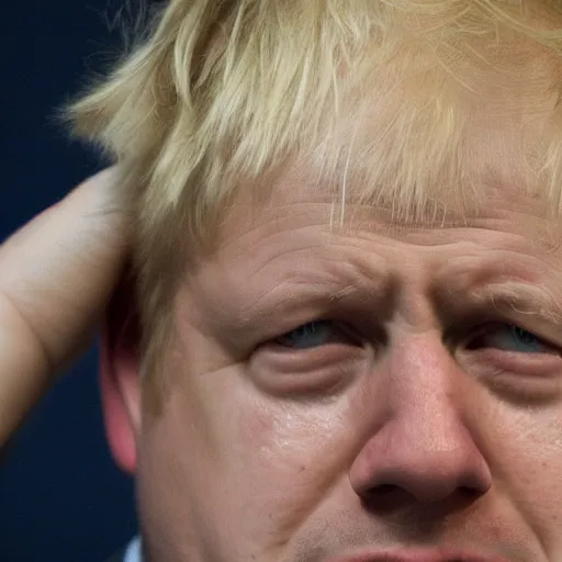 Image similar to Boris Johnson crying on his knees in a jail cell