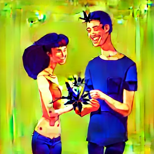 Image similar to couple happy on balcony with marijuana plant. centered median photoshop filter cutout vector behance artgem hd jesper ejsing!