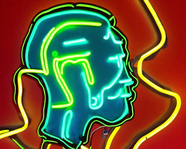 Prompt: renaissance davids head with neon art, hyper detailed