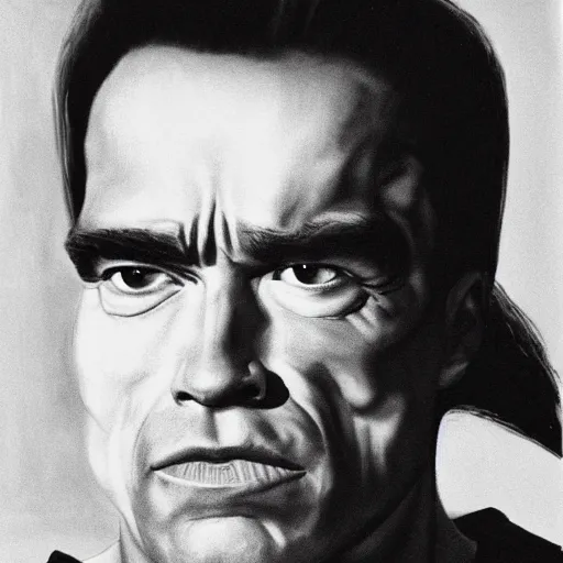 Prompt: Arnold Schwarzenegger in chevrier sandra style in terminator