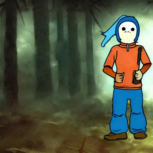 Image similar to finn the human in silent hill