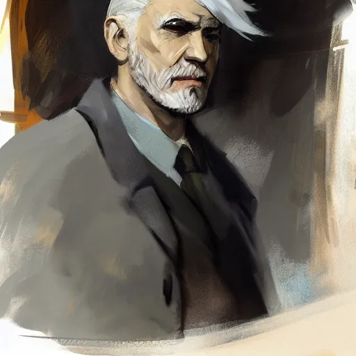 Prompt: man with gray hair by Georges Rouault, Krenz Cushart, High Angle, Decopunk, Shaders, Optix