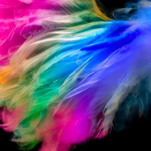 Image similar to multi color smoke with the outstretched ribbed wings of a fairytale dragon, billowy, 8 k, 4 k