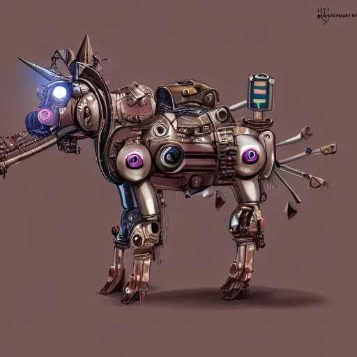 Image similar to digital illustration of a steampunk robot unicorn, deviantArt, artstation, artstation hq, hd, 4k resolution