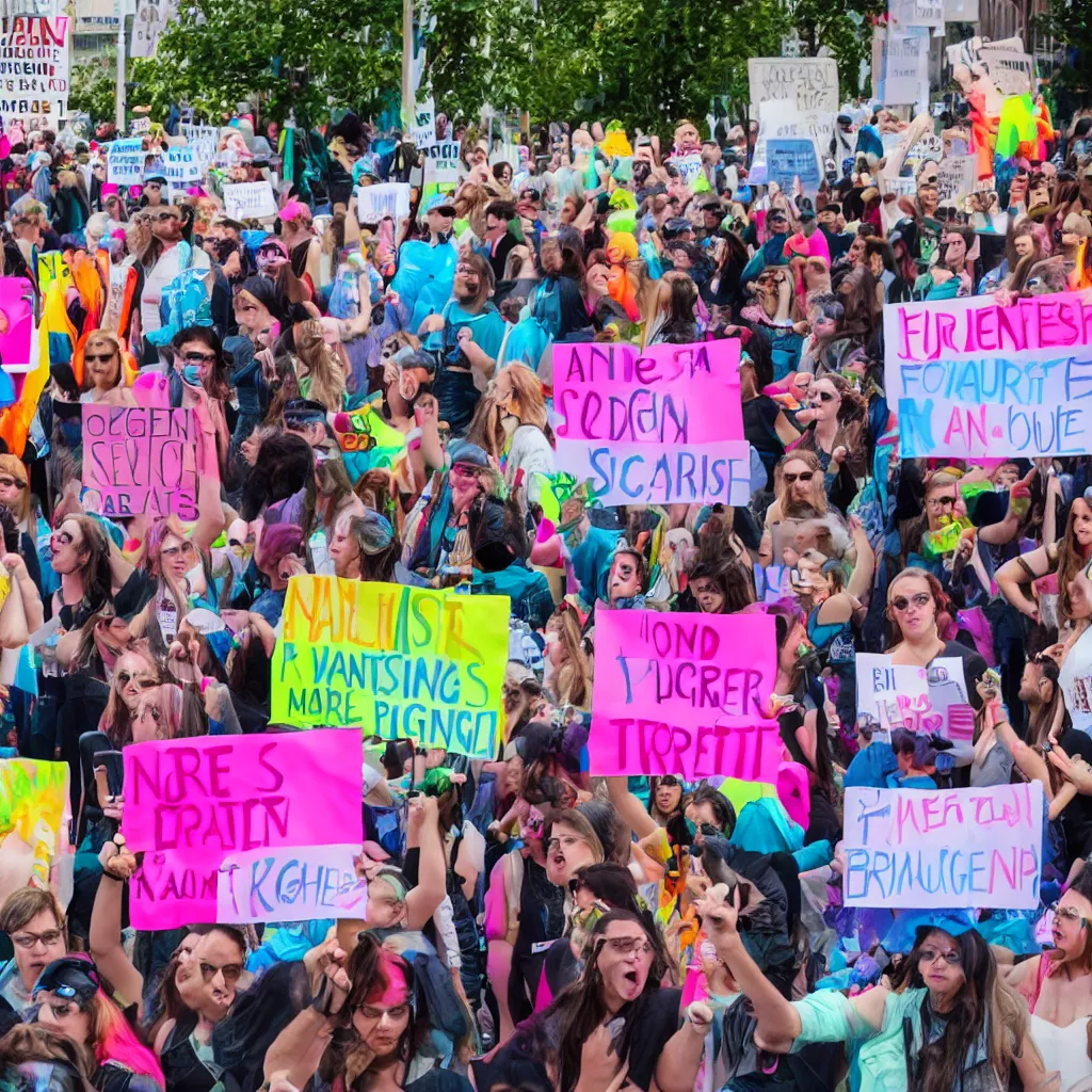 Image similar to transgender rights protest bright colours hd photo 4 k