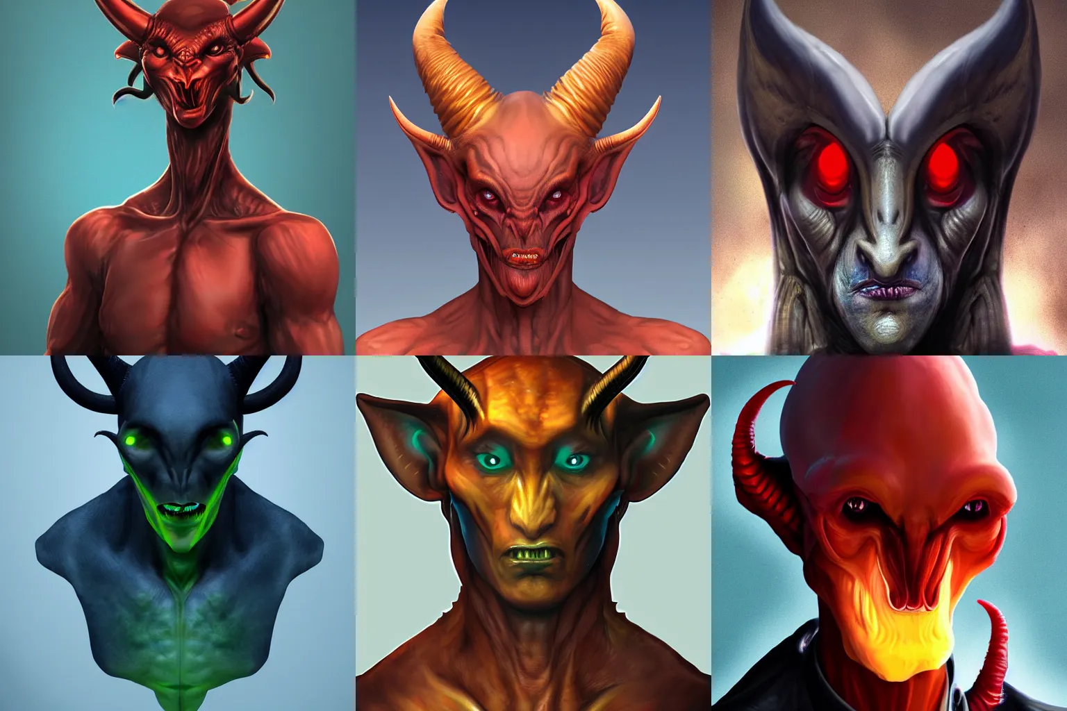 Prompt: male alien looks like the devil, two horns, Artstation