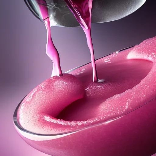 Image similar to a stream of delicious thick pink sauce pouring into an exquisitely detailed beautiful goblet, hyperrealistic, 8K HD octane render, fantasy concept art, cinematic lighting, popular on artstation