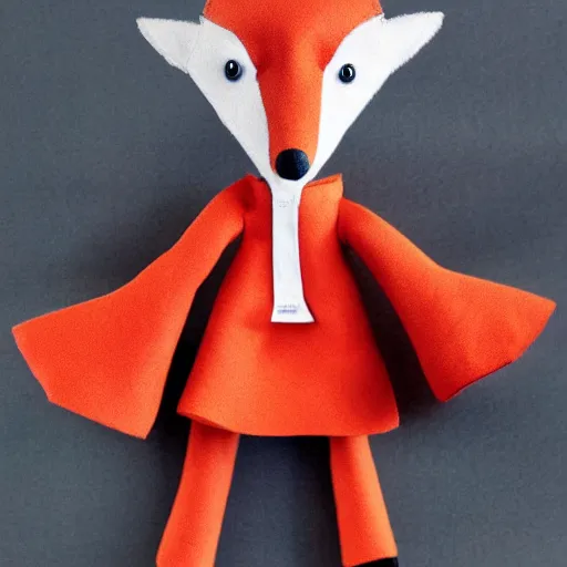 Image similar to a beautiful puppet fox wearing a dress
