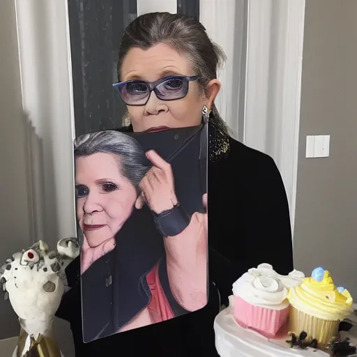 Image similar to carrie fisher showed up for my birthday party! selfie photograph, trending on reddit, 8 k hdr,