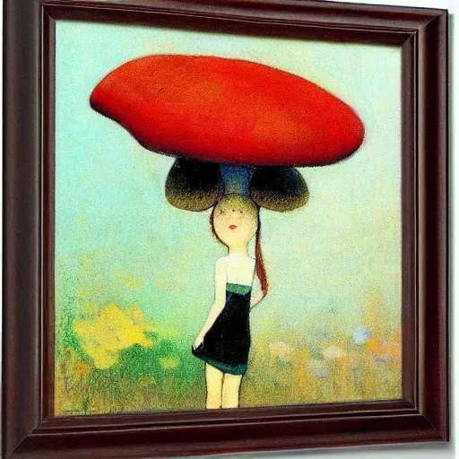 Image similar to girl mushroom style by odilon redon