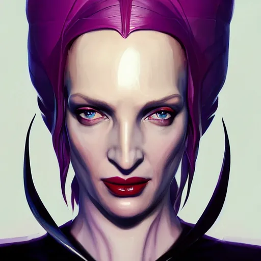 Prompt: portrait of uma thurman as the queen of blades, mattepainting concept blizzard pixar maya engine on stylized background splash comics global illumination lighting artstation, sharp focus, lois van baarle, ilya kuvshinov, rossdraws