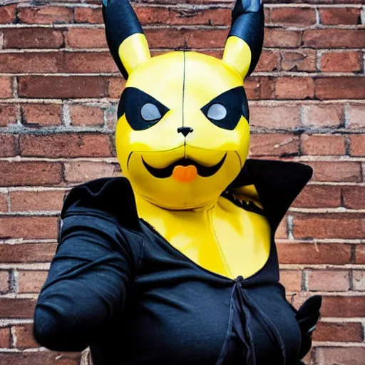 Image similar to woman dressed up as mortal kombat pikachu, cosplay, fashion portrait by Bruce Webber