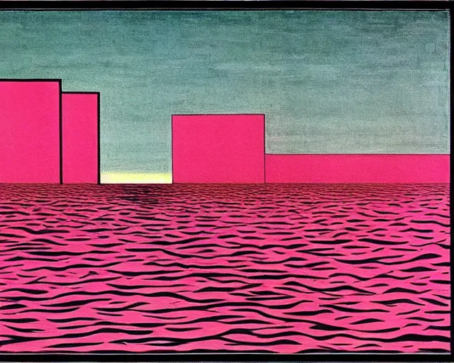 Image similar to deep sea trench, pink horizon by Giorgio de Chirico