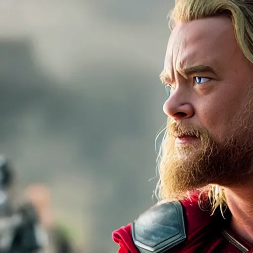 Prompt: a closeup of Thor being Played by Tom Hanks