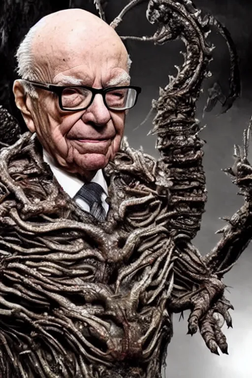 Image similar to rupert murdoch as a worm monster, photorealistic, cinematic lighting, highly detailed, very intricate, by guillermo del toro and hr giger