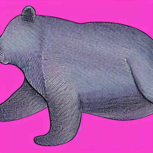 Image similar to a cute pink fluffy vector podcast logo of a streaming bear, golden ratio, iconic, award winning, line art, bold, playful