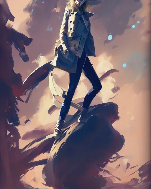 Image similar to taylor swift wearing fashionable trench coat, jesper ejsing, artgerm, ismail inceoglu, tom whalen